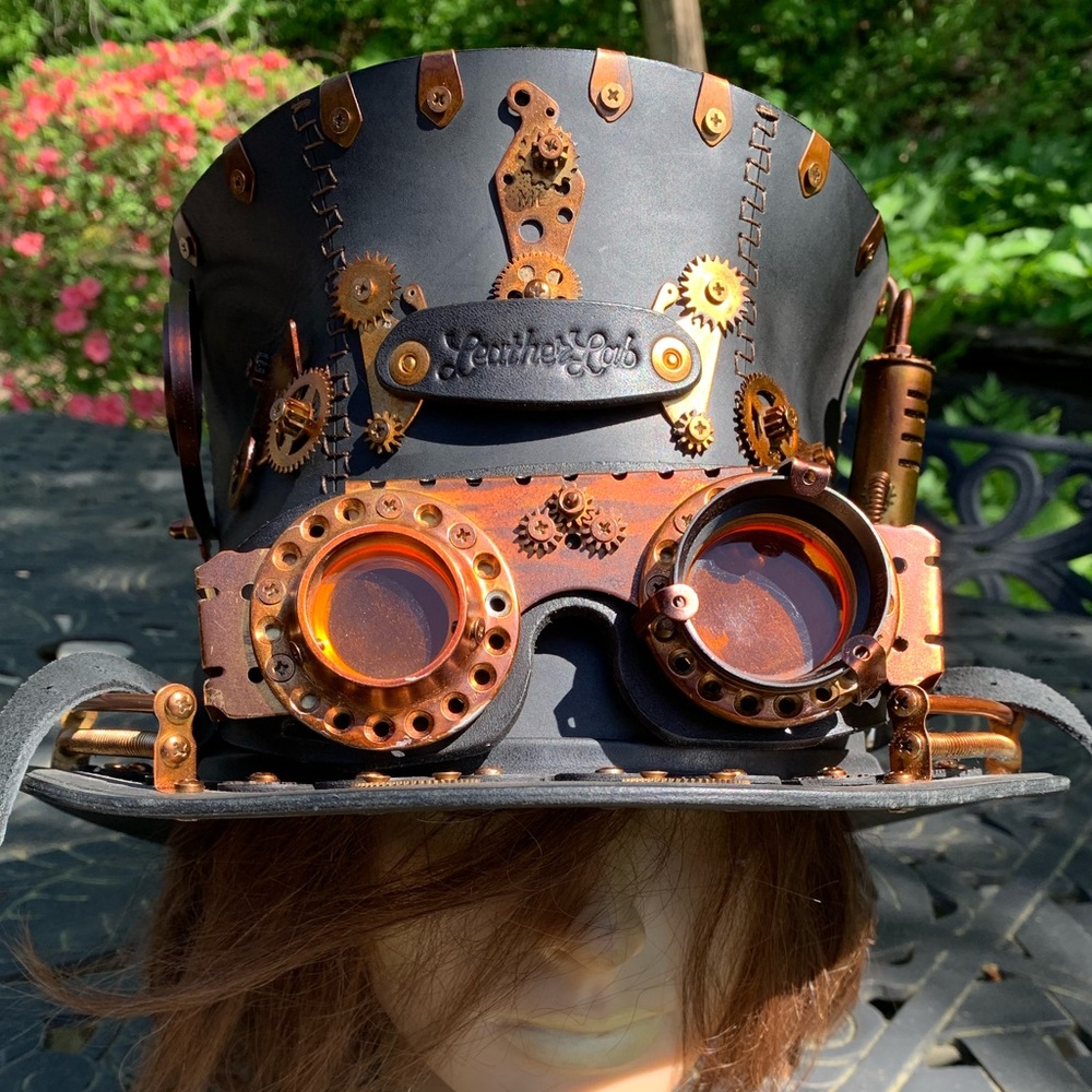Custom Steampunk Leather & Bronze hat